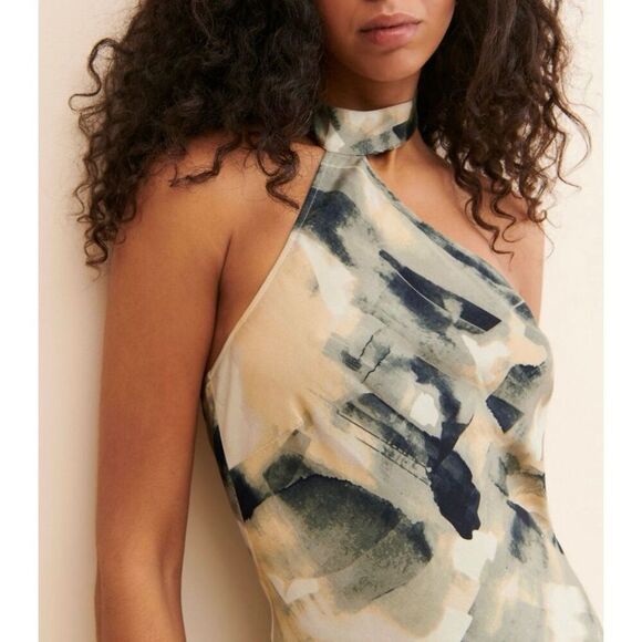 NWOT Let Me Be Anthropologie Halter Abstract Maxi Dress Women's Small - Picture 2 of 13